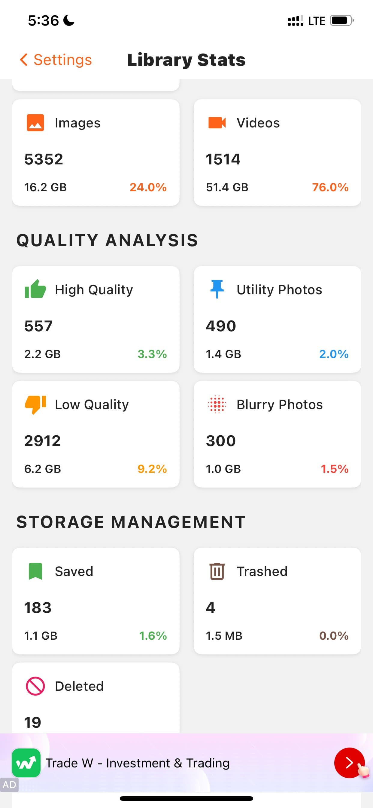 User 2 stats β 2,912 low quality, 300 blurry, 67.6 GB